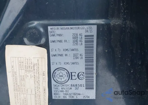 2015 Nissan Rogue S/Sl/Sv z USA, uszkodzony, nr VIN 5N1AT2MT0FC868501